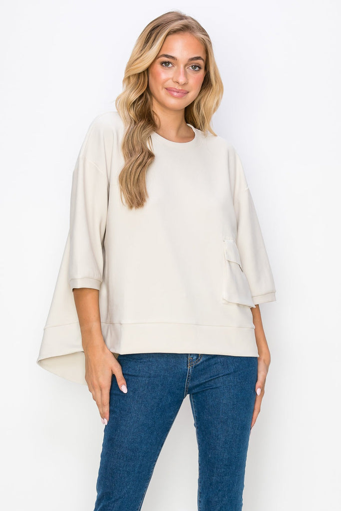 Karen Knit Crepe Top with Front Pocket