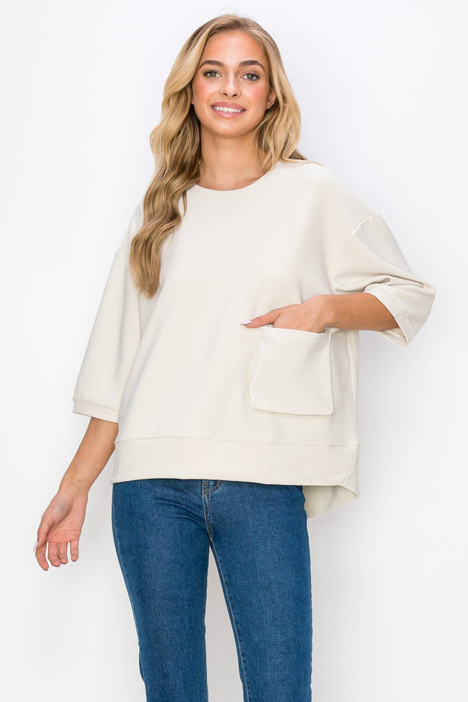 Karen Knit Crepe Top with Front Pocket