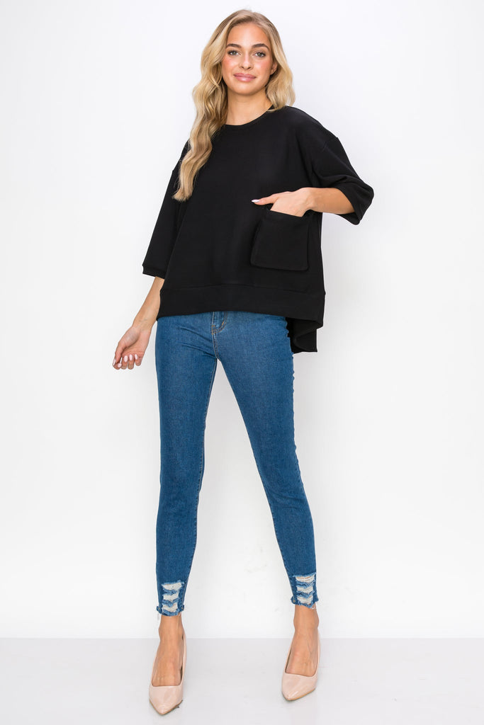 Karen Knit Crepe Top with Front Pocket