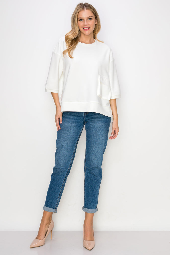 Karen Knit Crepe Top with Front Pocket