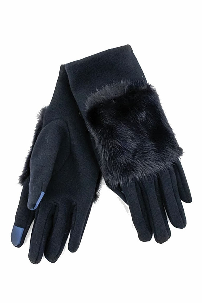 Navy Glove with Mink Trim