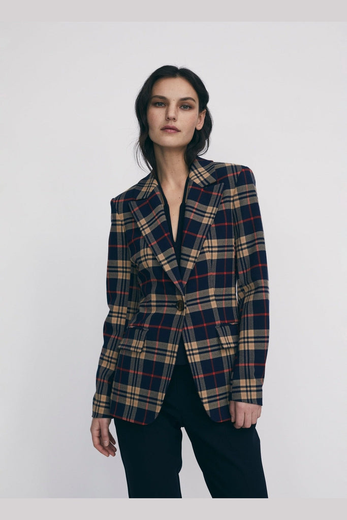 Plaid single button jacket