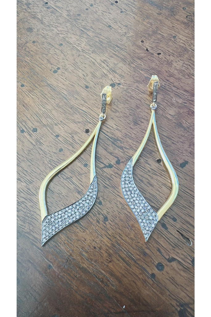 Pave Diamond Two Tone Drop Earrings