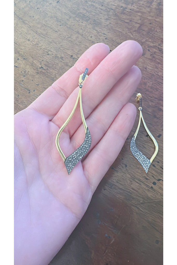 Pave Diamond Two Tone Drop Earrings