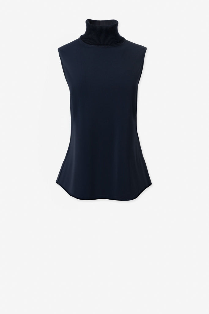 Sleeveless turtle neck with rib neck