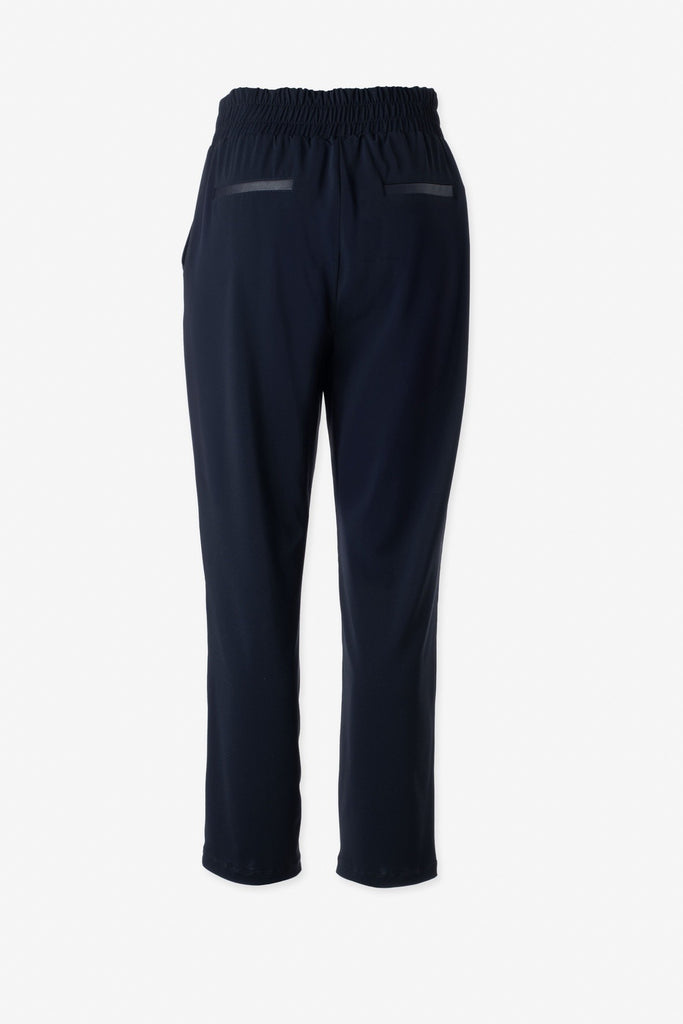 Narrow pull up pant with vegan leather detail