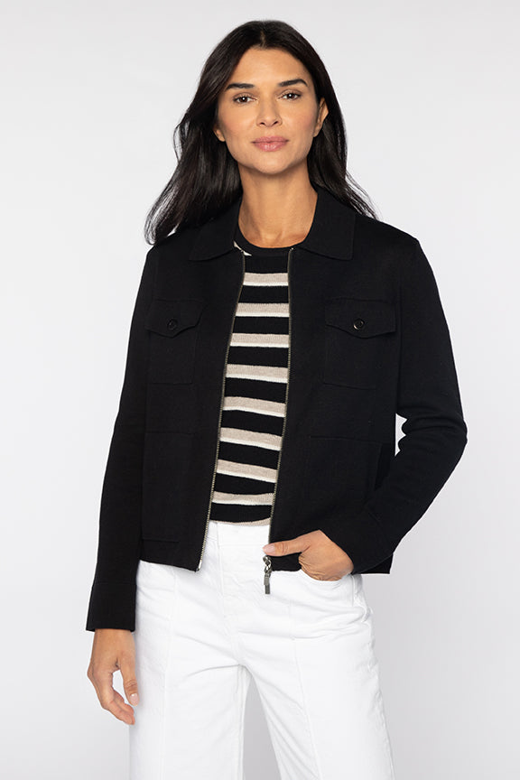 Crop Utility Cardigan - Black