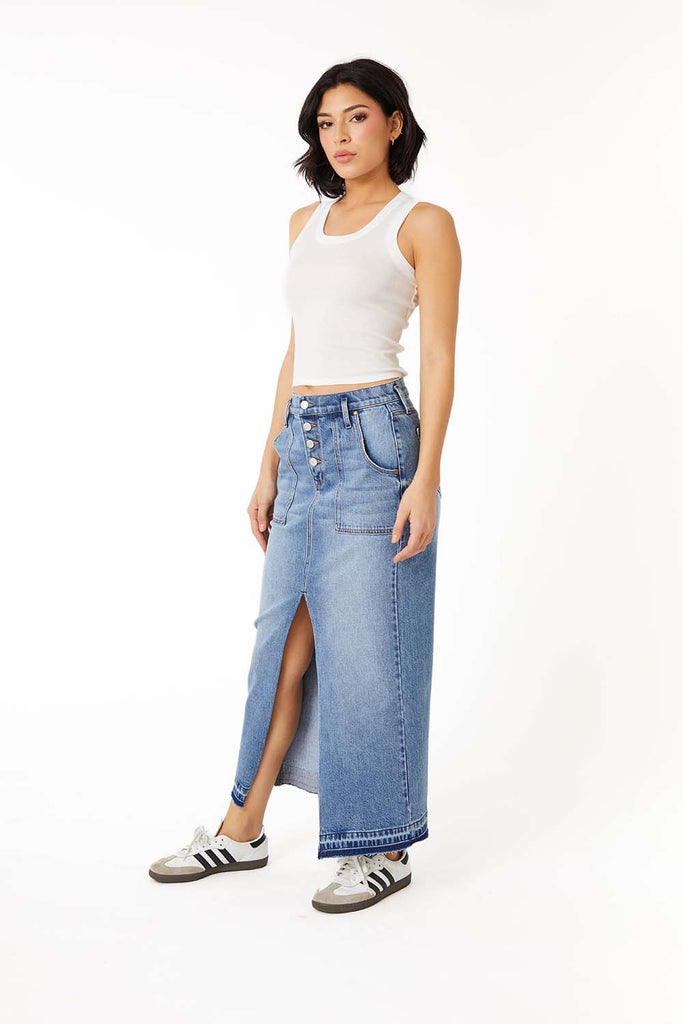 Carol Exposed Button Denim Skirt