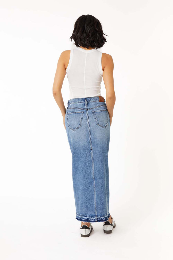 Carol Exposed Button Denim Skirt