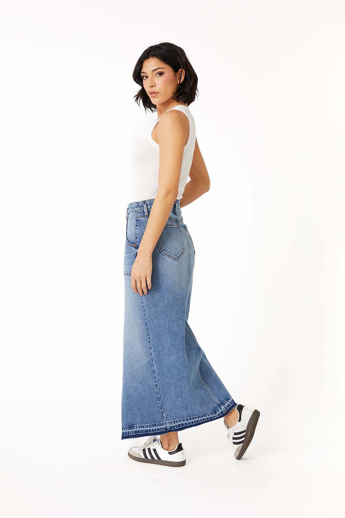 Carol Exposed Button Denim Skirt