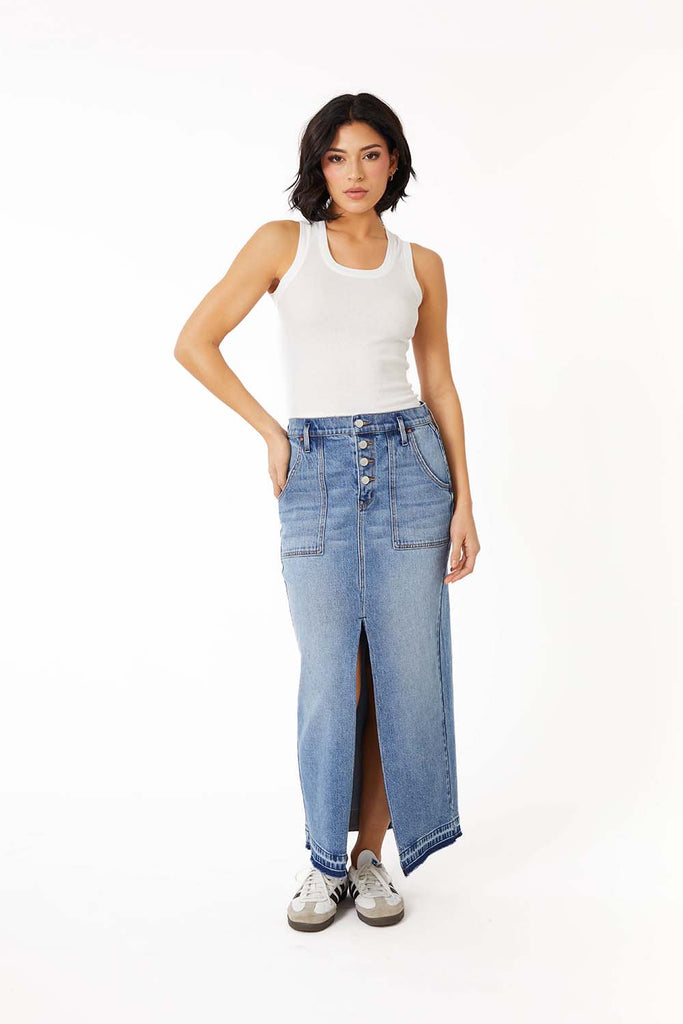 Carol Exposed Button Denim Skirt