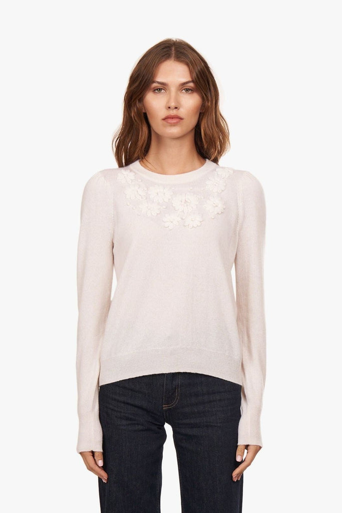 Puff Sleeve Crew with Floral Hand Embroidery