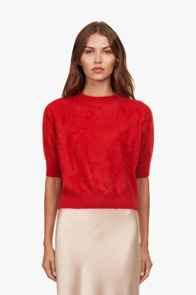 Brushed Elbow Sleeve Boxy Crew - Red Alert