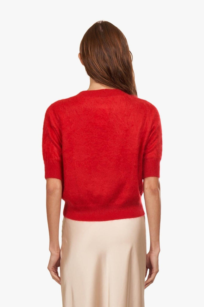 Brushed Elbow Sleeve Boxy Crew - Red Alert