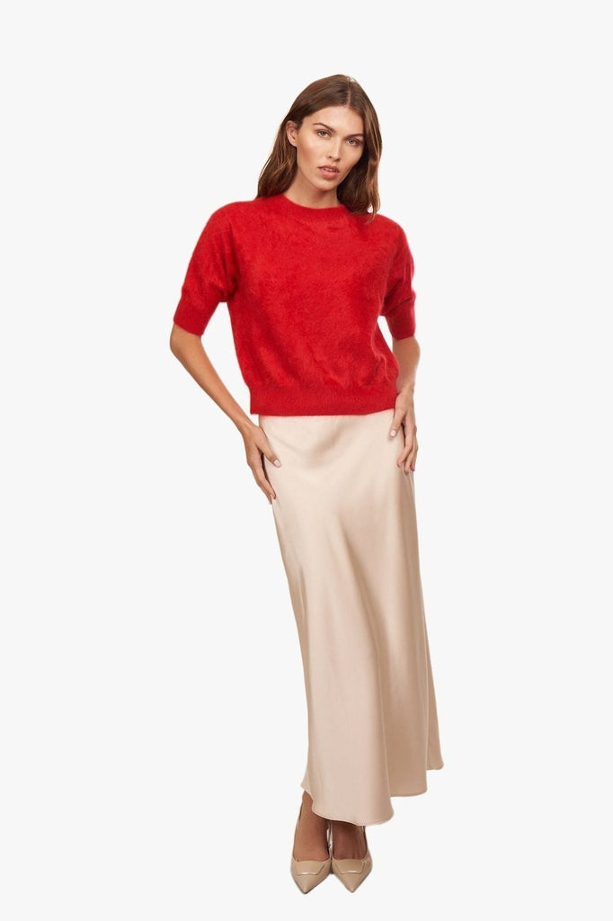 Brushed Elbow Sleeve Boxy Crew - Red Alert