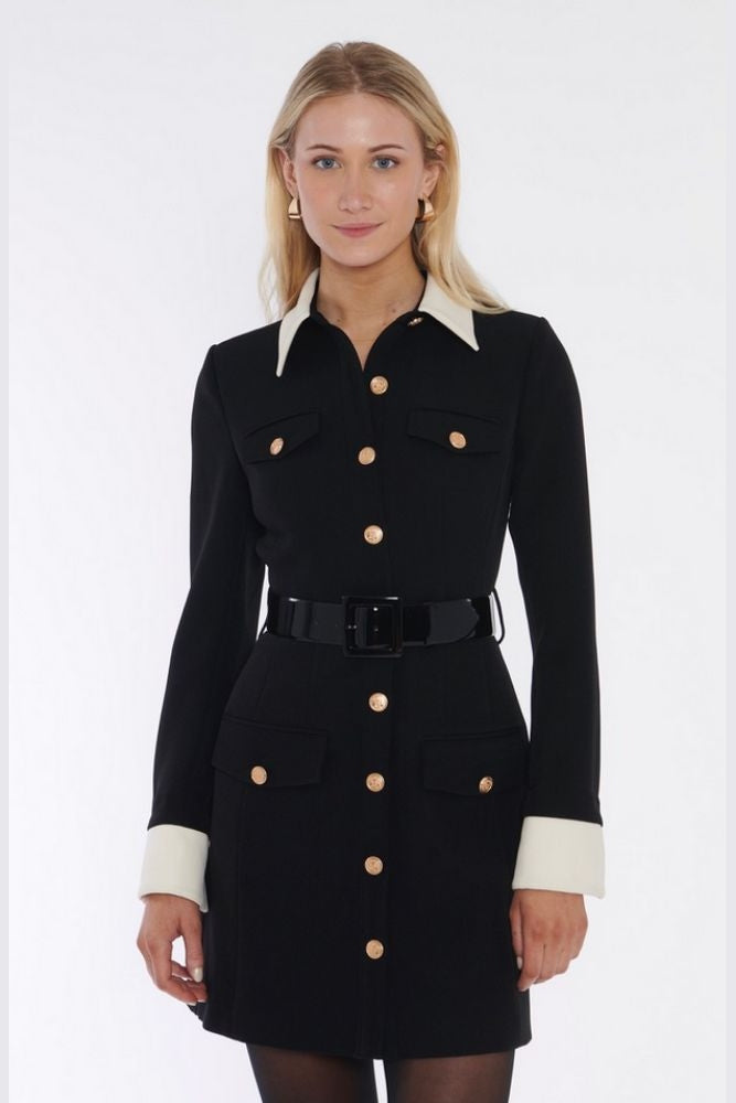 Valerie Long Sleeve Collared Button Front Dress