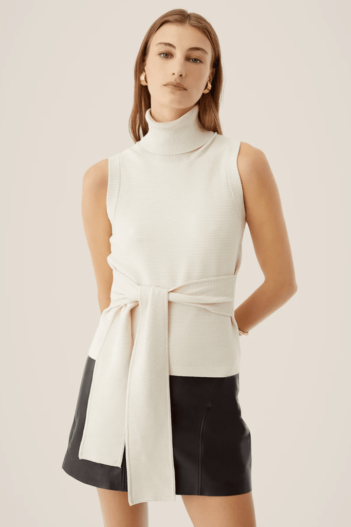 Celeste Sleeveless Tie-Front Turtleneck