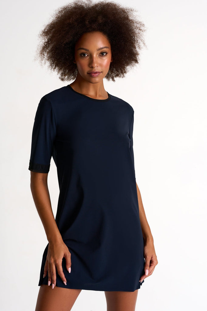 Navy Round-Neck Short Dress