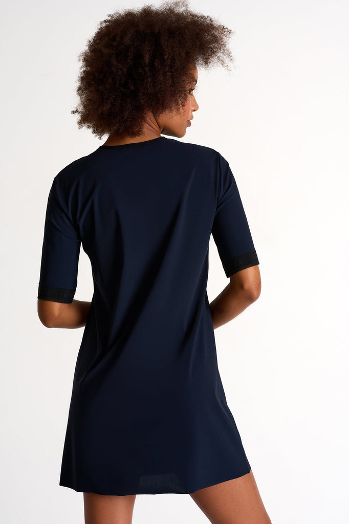 Navy Round-Neck Short Dress