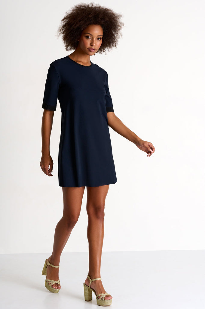 Navy Round-Neck Short Dress