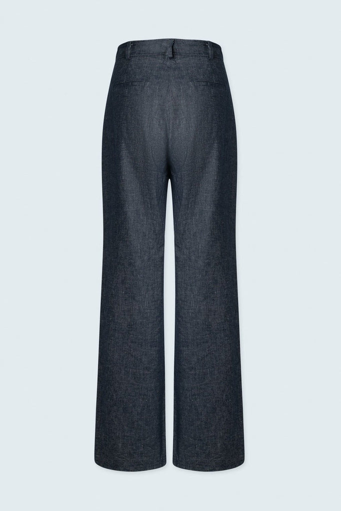 Denim wide leg pant with pintuck